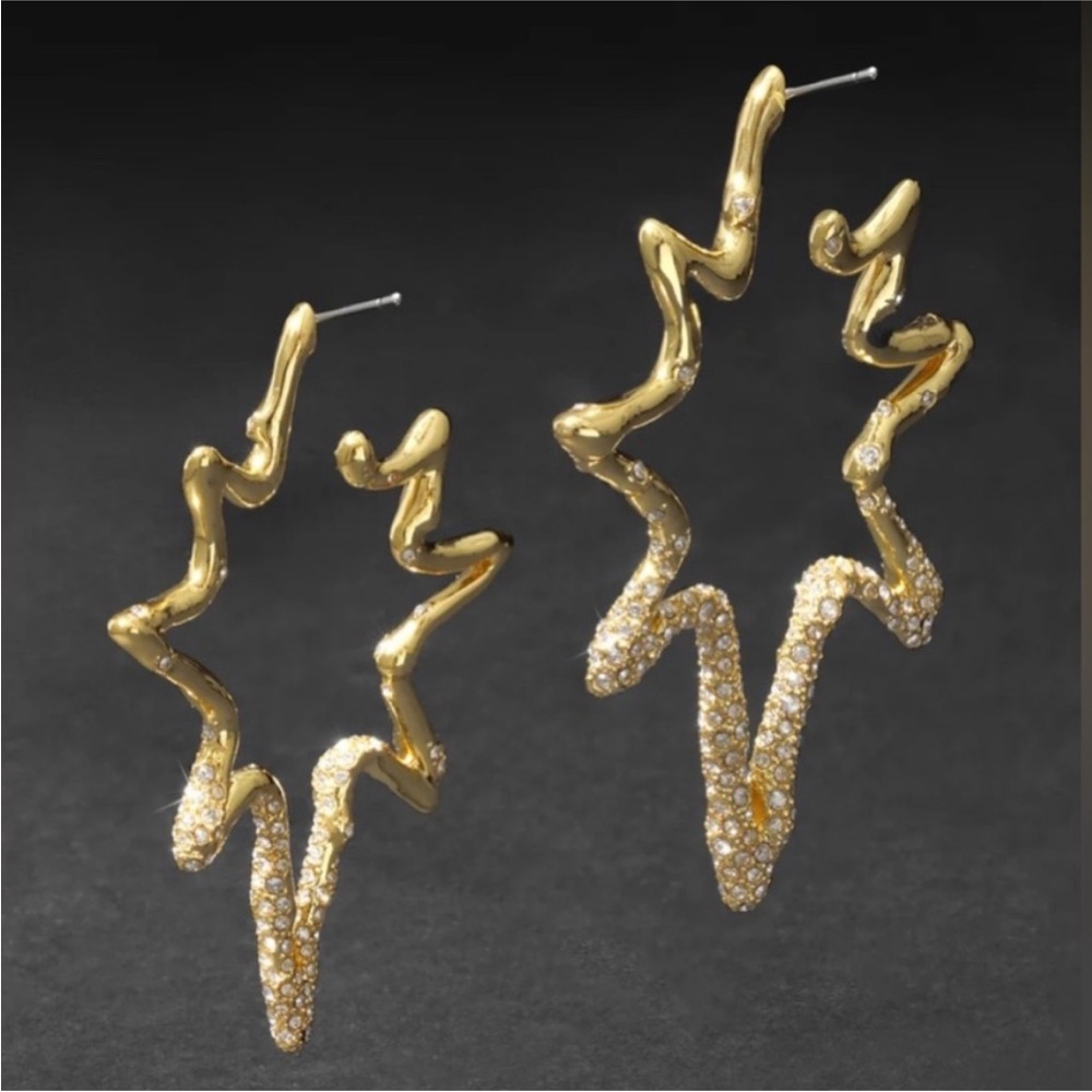 ALEXIS BITTAR • Crusty Gold Starfish Crystal Encrusted Starburst Hoop Earrings